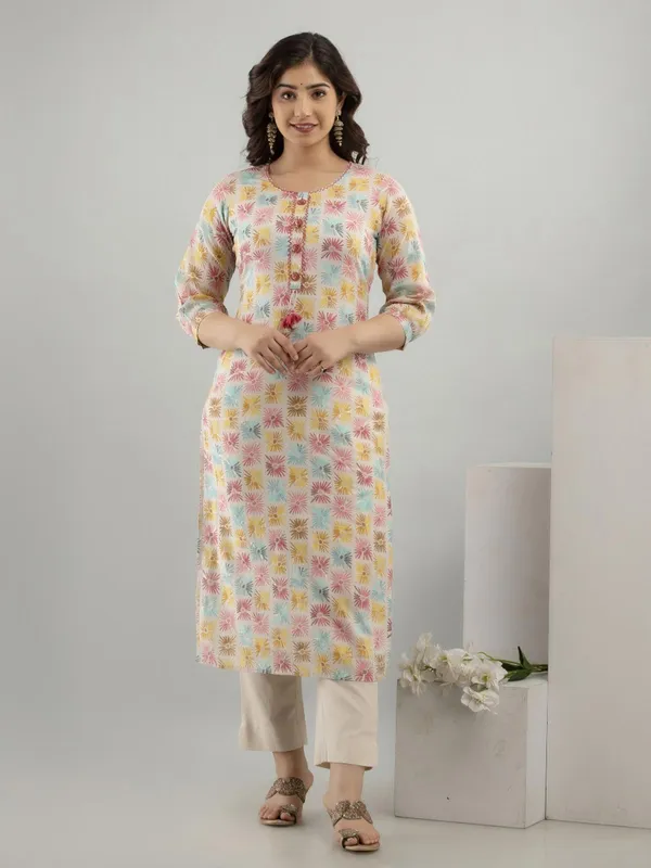 Off-white cotton silk kurti set for women