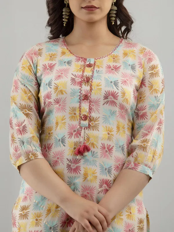 Off-white cotton silk kurti set for women