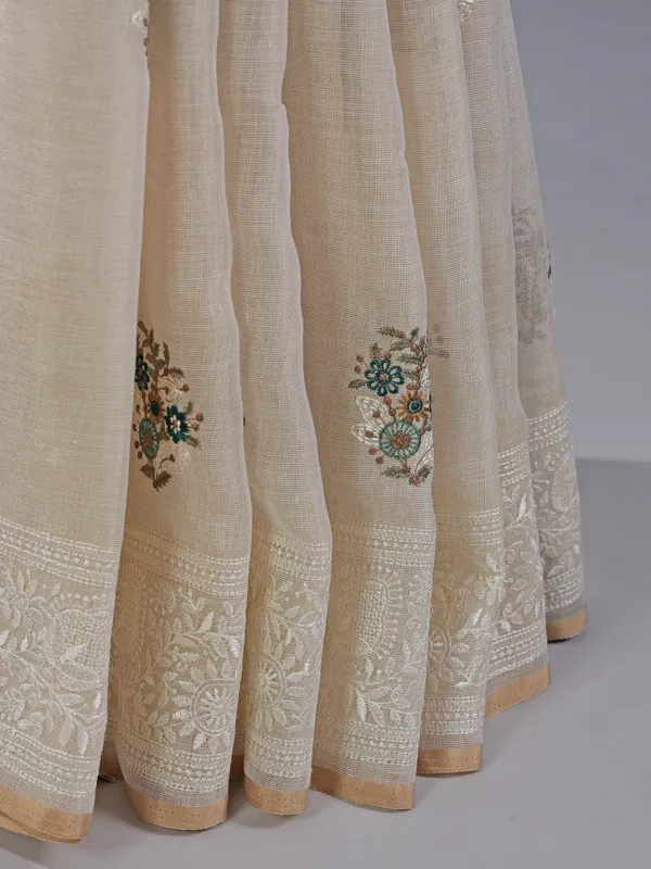 Off white cotton silk saree for festival