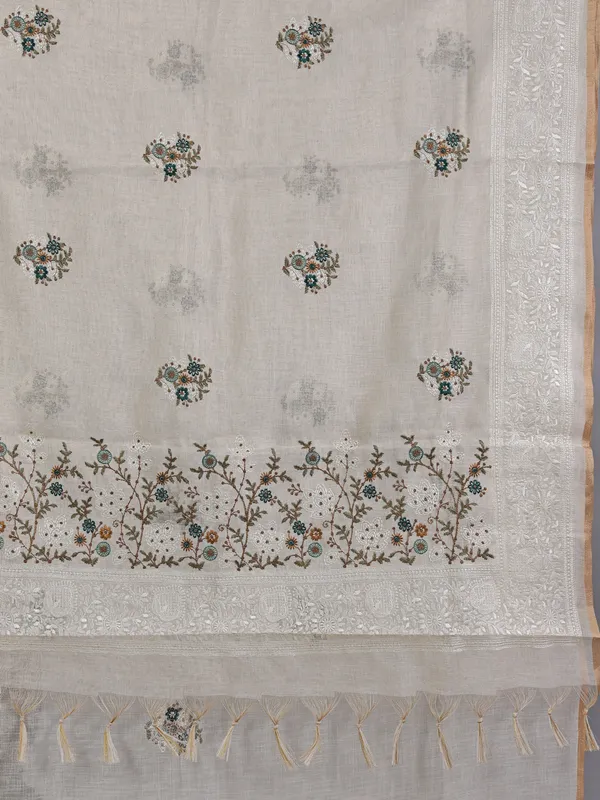 Off white cotton silk saree for festival