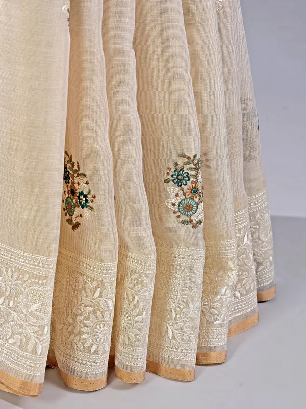 Off white cotton silk saree for festival