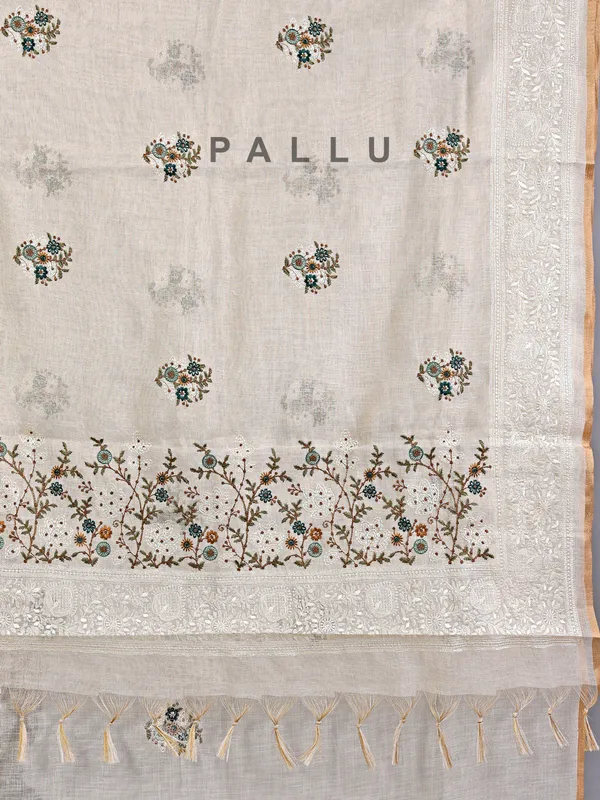 Off white cotton silk saree for festival