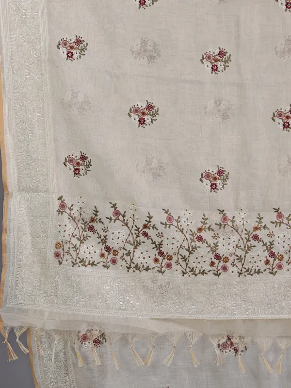 Off white cotton silk saree for festive wear
