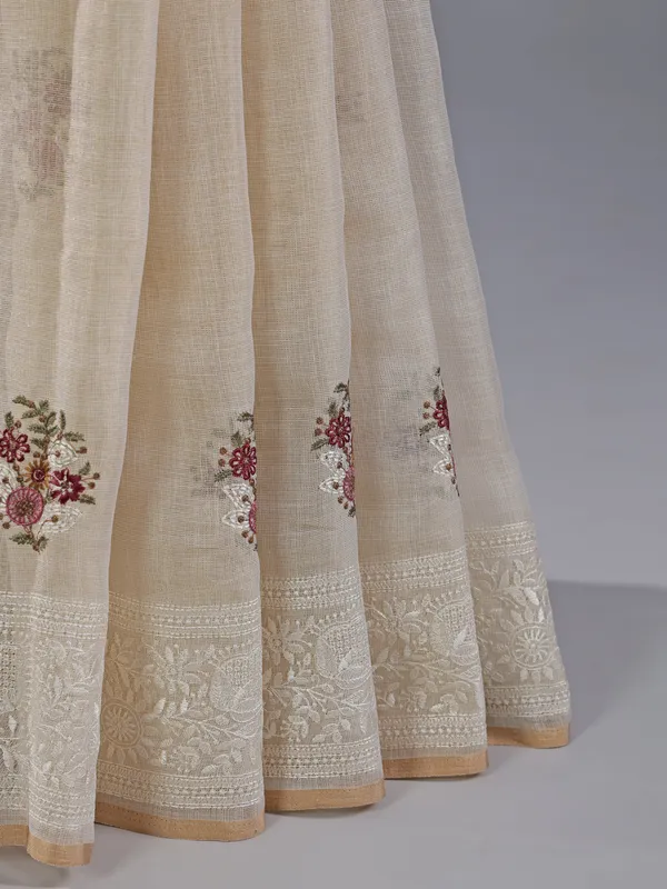 Off white cotton silk saree for festive wear
