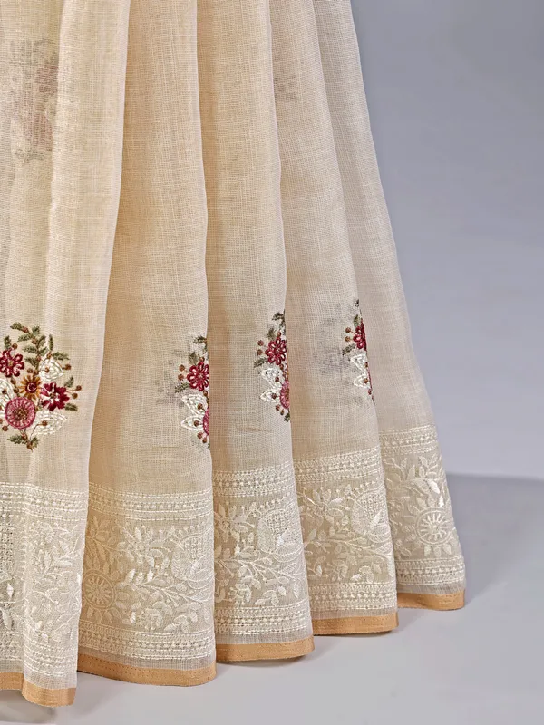 Off white cotton silk saree for festive wear