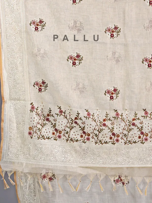 Off white cotton silk saree for festive wear