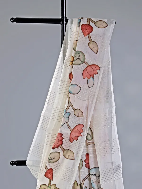 Off white cotton silk saree with print