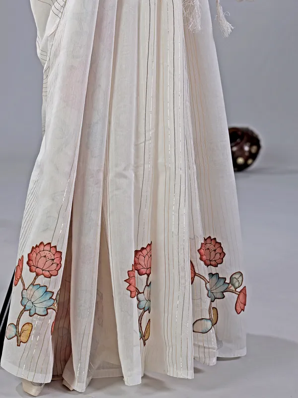 Off white cotton silk saree with print