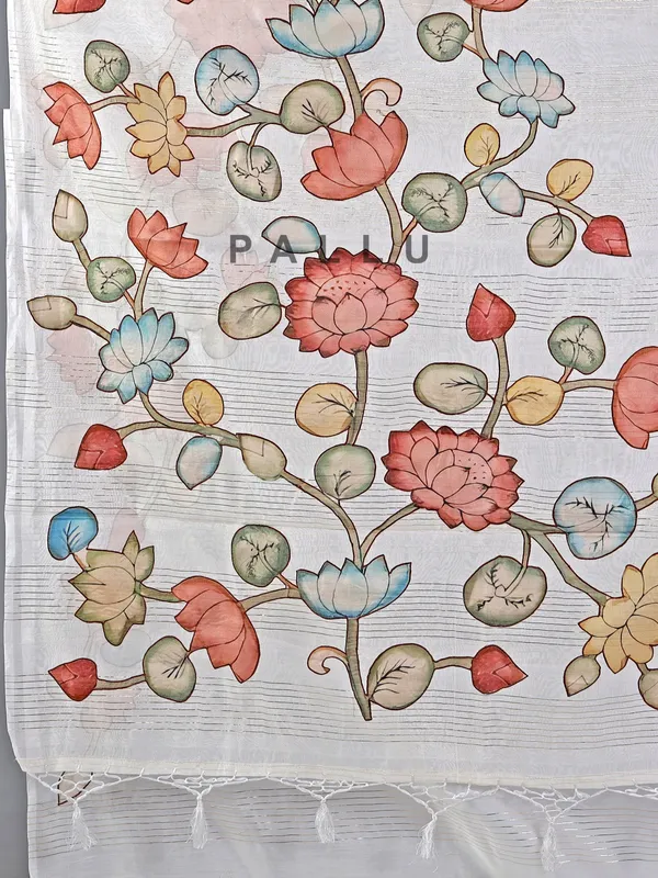 Off white cotton silk saree with print