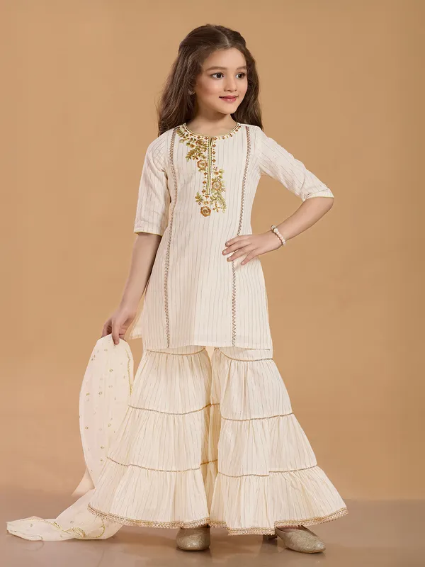 Off white cotton silk sharara salwar suit