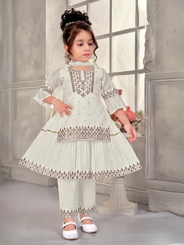 Off white cotton silk suit with dupatta and festive wear