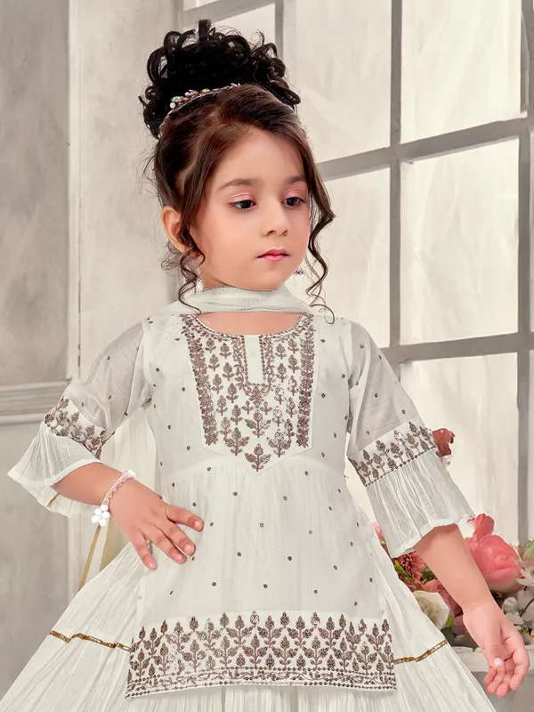 Off white cotton silk suit with dupatta and festive wear
