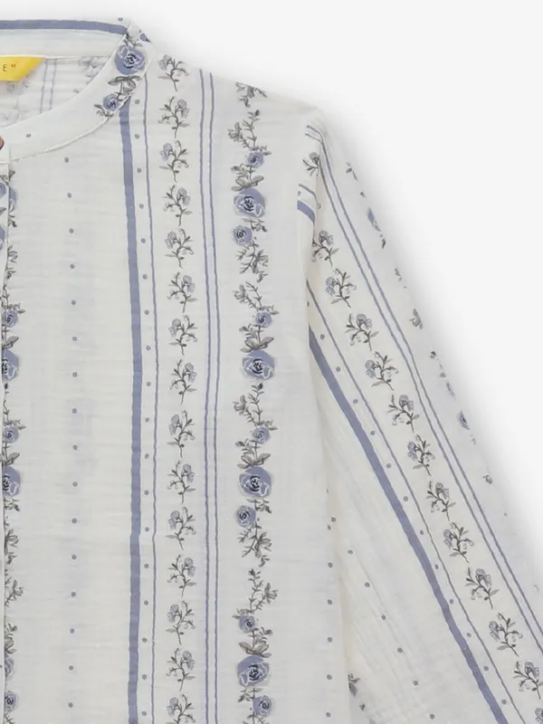 Off-white cotton tunic top with print