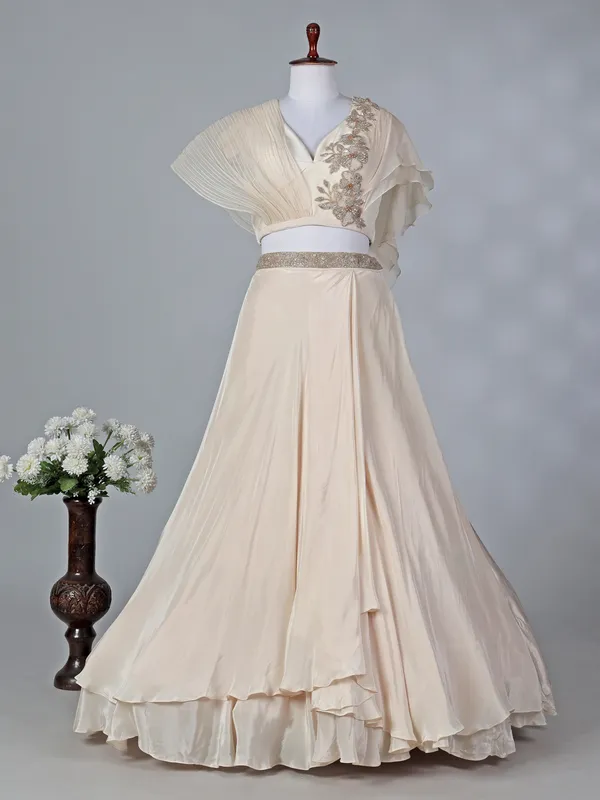 Off white crepe silk designer lehenga choli with dupatta