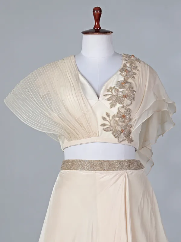 Off white crepe silk designer lehenga choli with dupatta