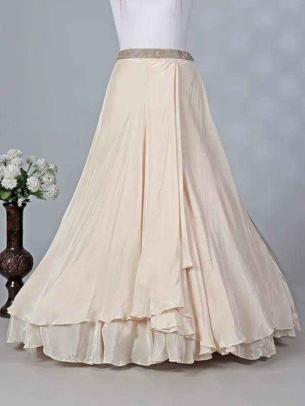 Off white crepe silk designer lehenga choli with dupatta