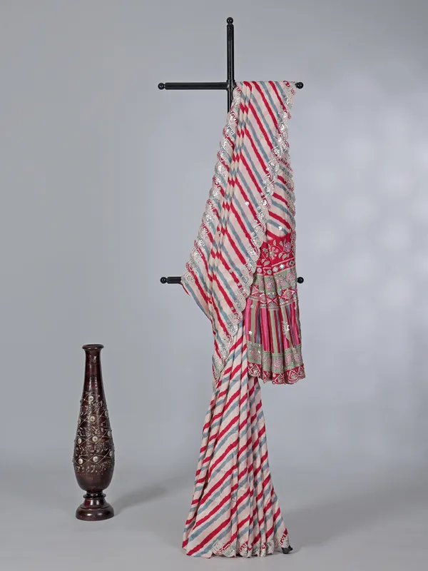 Off white crepe silk wedding wear saree