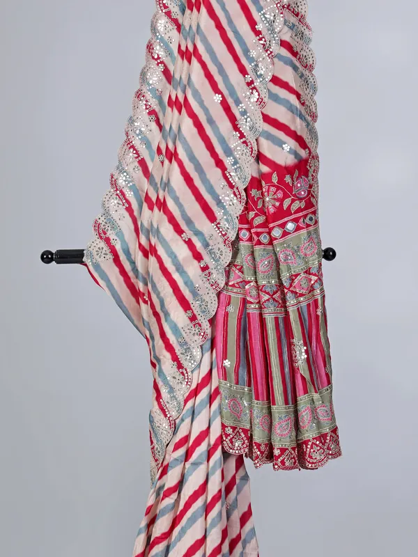 Off white crepe silk wedding wear saree
