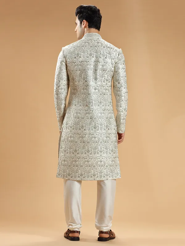 Off white designer raw silk sherwani
