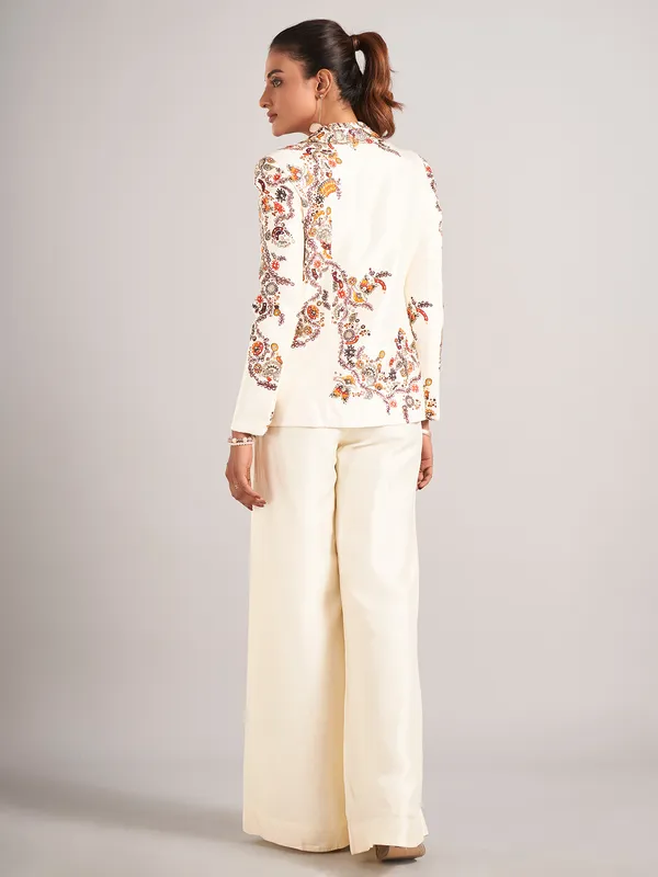 Off-white designer silk palazzo suit