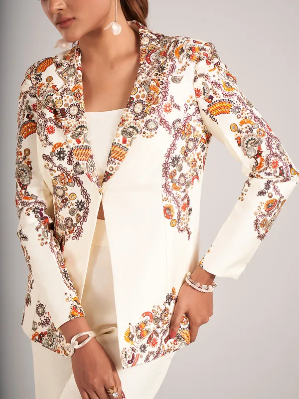 Off-white designer silk palazzo suit