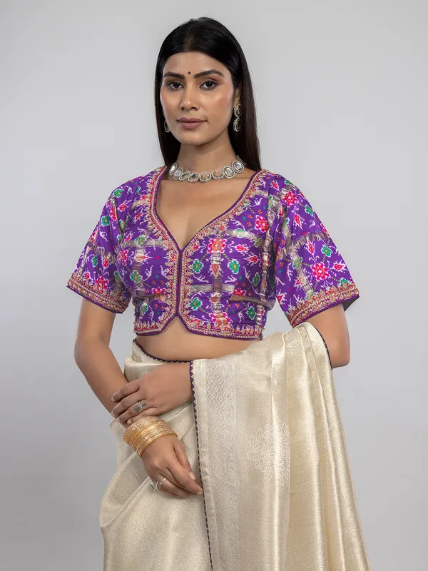 Off white dola silk festive saree with readymade blouse