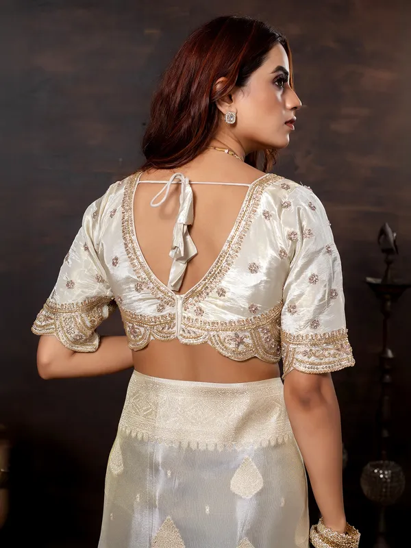 Off white dola silk saree for festival