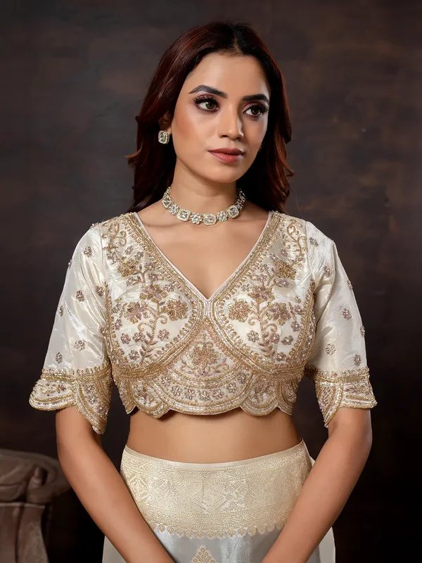 Off white dola silk saree for festival