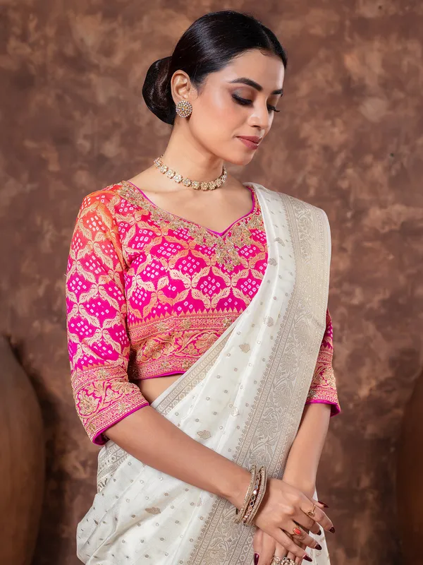 Off white dola silk saree for wedding wear