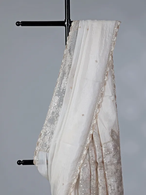 Off white dola silk saree with diamond work