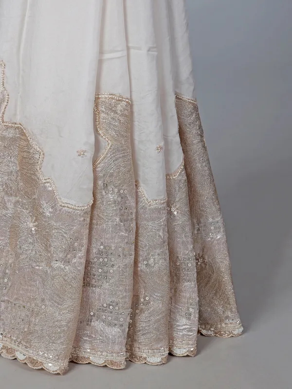 Off white dola silk saree with diamond work
