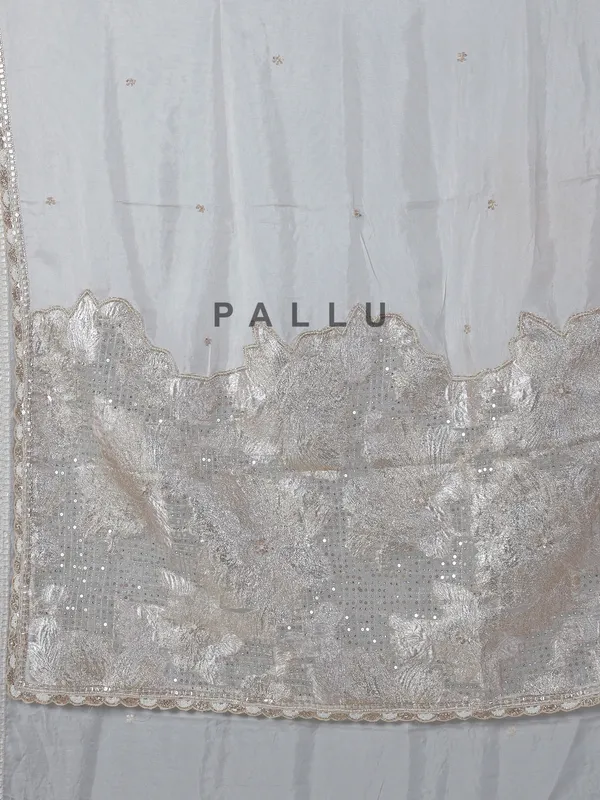 Off white dola silk saree with diamond work