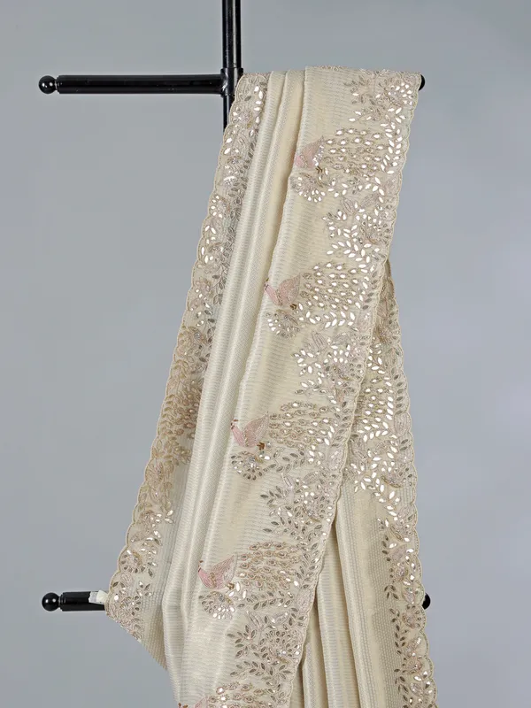 Off white dola silk saree with sequins work
