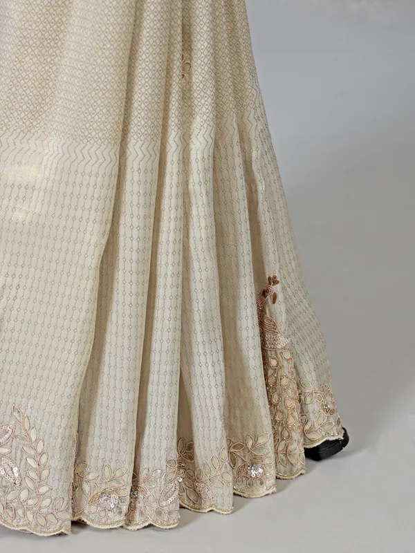 Off white dola silk saree with sequins work