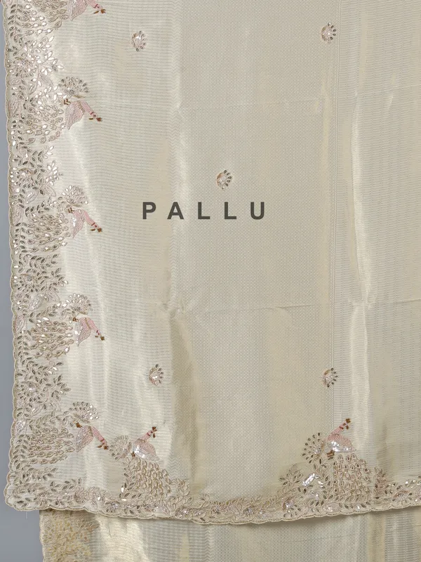 Off white dola silk saree with sequins work
