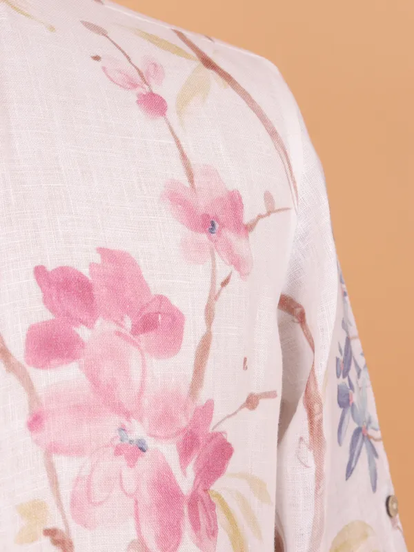 Off white floral festive kurta set for men