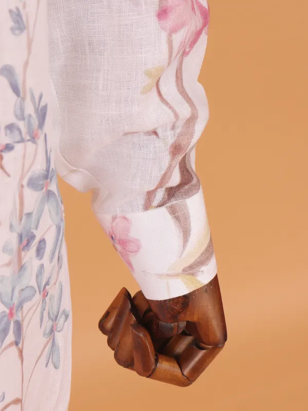 Off white floral festive kurta set for men