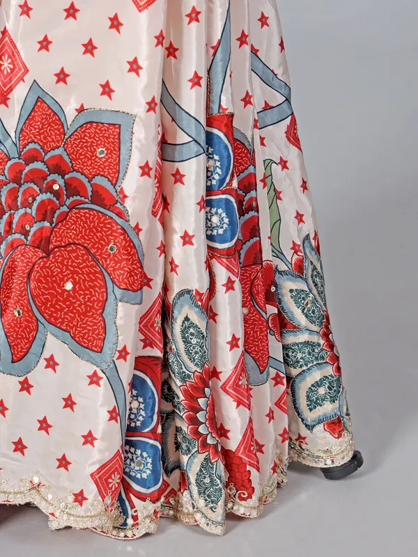 Off white floral printed crepe silk saree