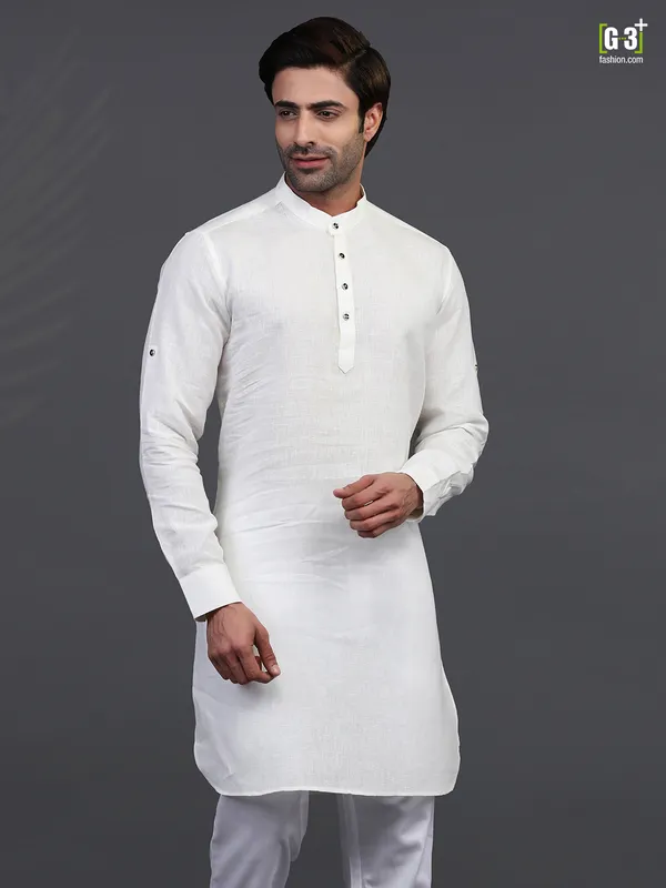 Off White full sleeves kurta in linen