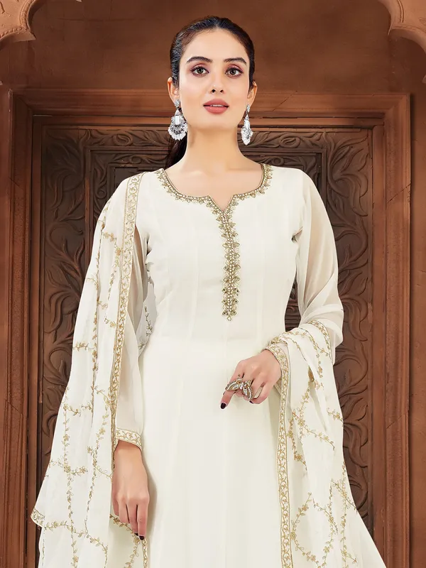 Off white georgette festival wear suit