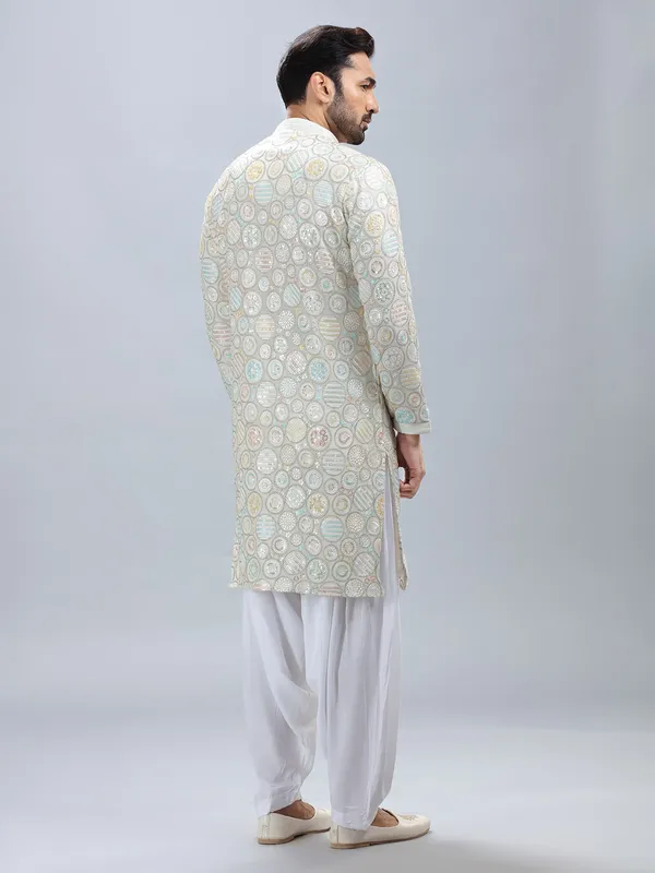 Off white georgette kurta set for men
