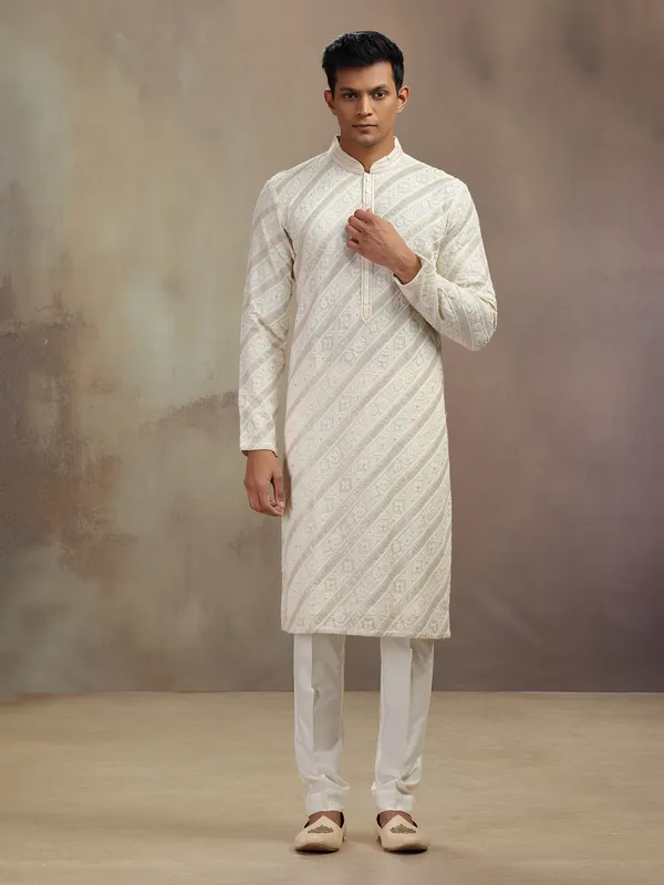 Off white georgette kurta suit with thread work