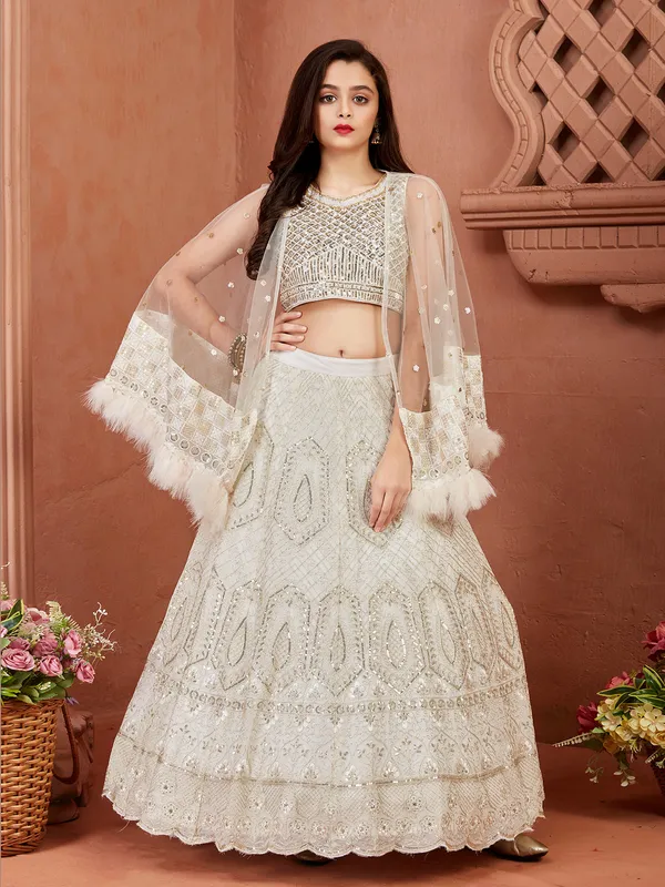Off white georgette lehenga choli for reception