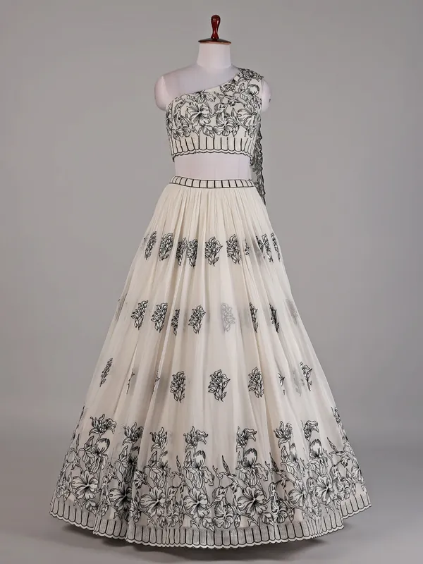 Off white georgette lehenga choli with attached dupatta