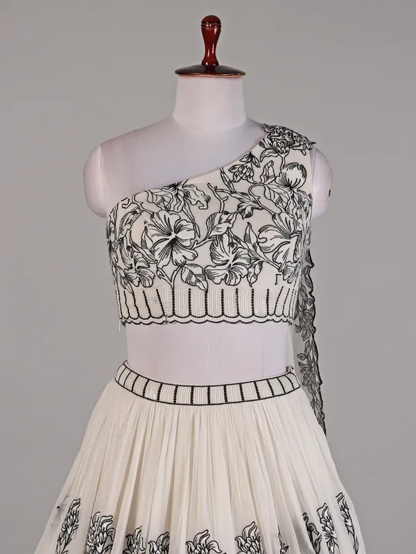 Off white georgette lehenga choli with attached dupatta