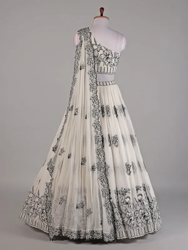 Off white georgette lehenga choli with attached dupatta