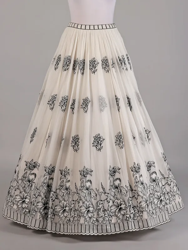 Off white georgette lehenga choli with attached dupatta