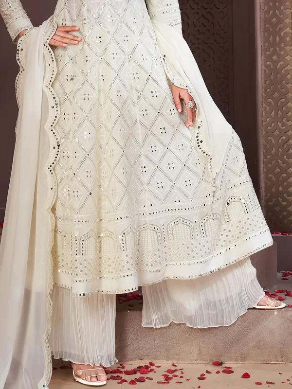 Off white georgette pakistani palazzo suit