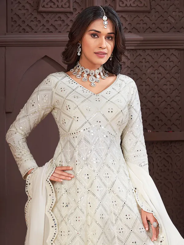 Off white georgette pakistani palazzo suit