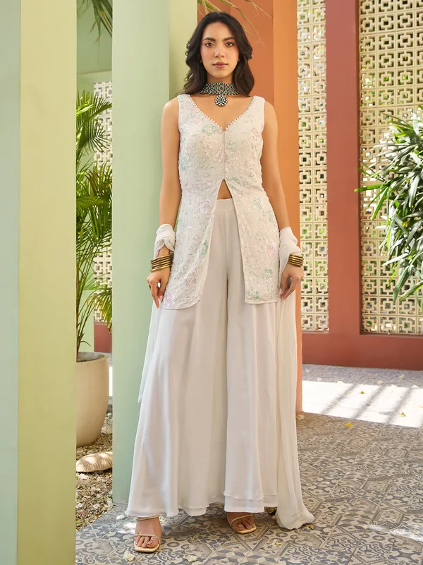 Off white georgette palazzo suit for wedding wear